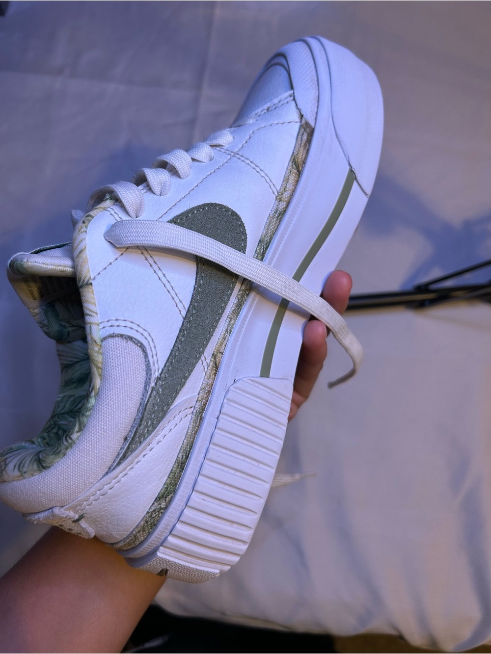 White Women's Platform Sneaker with Sage Accent